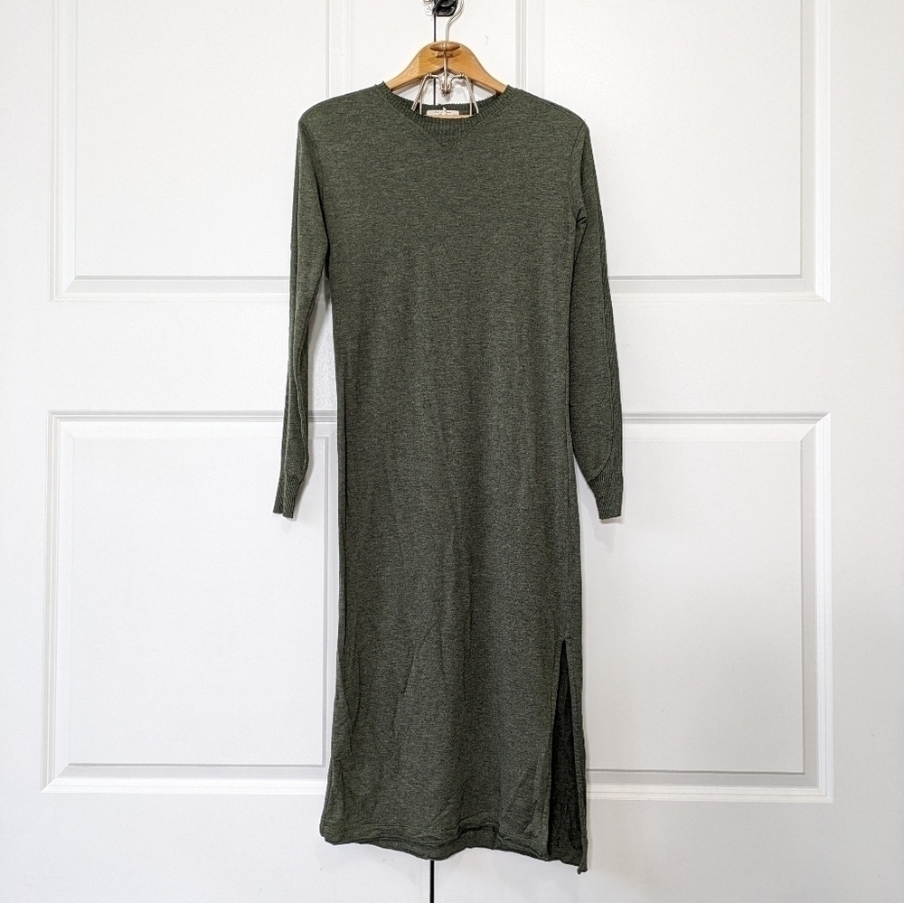 Rag & Bone Midi Dress Women's XS Green Army Townes Long Sleeve Rib Panels
